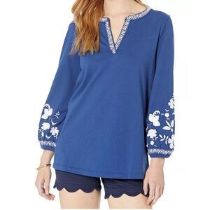Lilly Pulitzer Kacia Knit Long Sleeve Tunic Top Shirt Oyster Bay Navy Size L